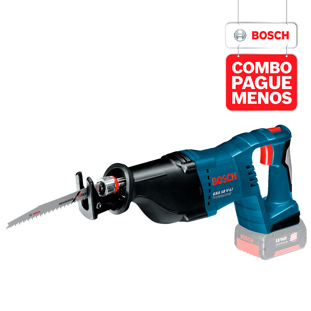 Serra Sabre a Bateria Bosch GSA 18V-LI + Parafusadeira e Furadeira de Impacto de ½